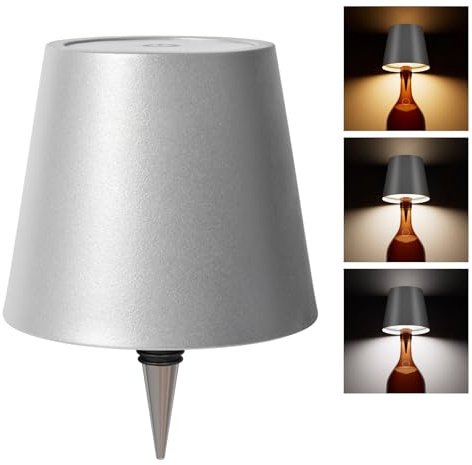 nulmvic Wireless Bottle Lamp,Touch Control Table Lamp, Dimmable 3 Color Temperatures,Wine Bottle Light for Bars,Restaurants,Outdoor,Decor(Mattesilver)