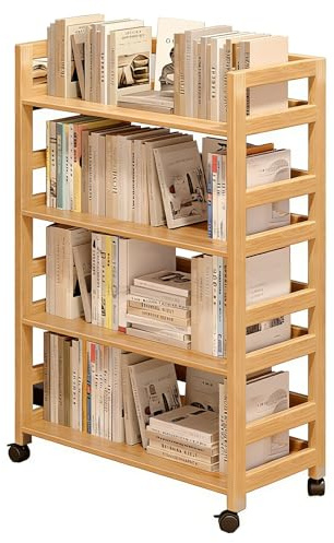 PEBFHSQW Bücherregal Aus Holz Mit Rollen, Mehrstufiges Aufbewahrungsregal Für Unter Den Schreibtisch Und Standregal, Ideal Für Büro Und Zuhause(Wood,60 * 30 * 115cm)