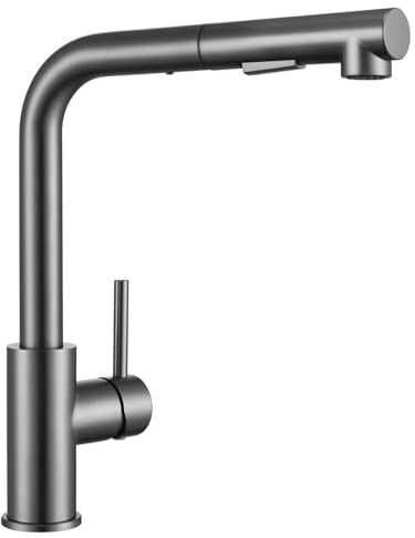Sofetiy Wasserhahn Küche Gunmetal, Hochdruck Küchenarmatur Ausziehbar | Mit Brause Zwei Wasserstrahlarten, 360° Drehung, Heißes und kaltes Wasser, Edelstahl, Einhebel-Spültischarmatur