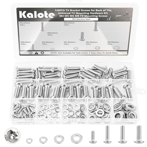 Kalote 120tlg M4-M8 VESA TV Schrauben & Abstandshalter Set für Halterung | M4 M5 M6 M8 TV-Schrauben & Abstandshalter, für TV-Wandhalterungen, TV- & Monitorständer, Monitore bis 80 Zoll