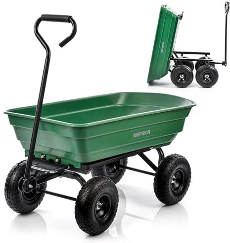 Meteor Gartenwagen 3 in 1 mit Kippfunktion 90 l bis 250 kg belastbar mit Luftreifen und Lenkachse für Erde Laub Holz und Dünger