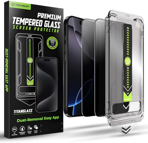 Techsuit Blickschutzfolie 2er Pack für iPhone 16 Pro Max Gehärtetes Glas mit Vollständige Abdeckung, HD Klarheit, Stoßschutz, Anti Spy Beschichtung, TitanGlass FullCover Privacy