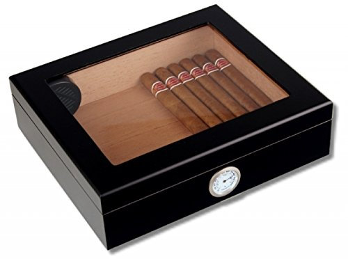 Lifestyle-Ambiente Lifestyle Humidor Black-Editon Sichtfenster Polymerbefeuchter inkl Tastingbogen