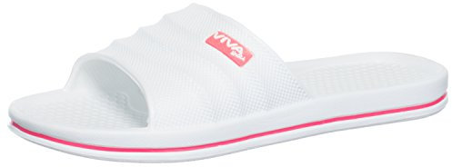 Brandsseller Claquettes de bain/chaussures de plage pour femme - Uni avec rayures latérales sur la semelle - Blanc - Blanc., 36 EU
