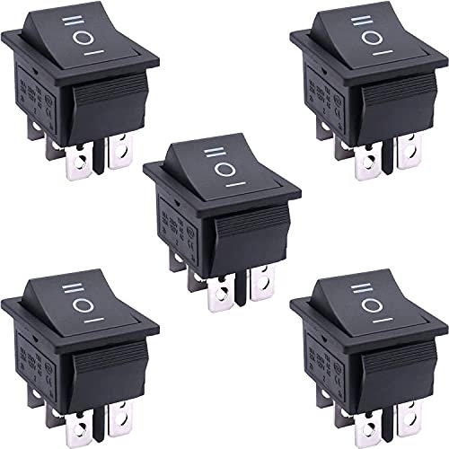 Taiss 5 pezzi interruttore a bilanciere 3 posizioni DPDT ON/OFF/ON 6 Pin Interruttore a Levetta,220-250VAC Universale,per Auto,Camion,Elettrodomestici KCD2-203-BK
