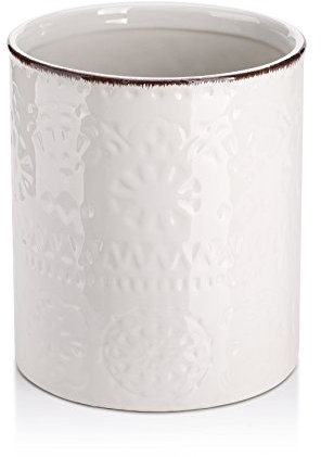 DOWAN Utensil Holder, 7.2 x 6.2 inches Large Kitchen Utensil Holder for Countertop, Ceramic Cutlery Holder, Romantic Relievo Crock, Utensil Caddy, Utensil Organizer, Ice Bucket, Vase, Home Décor-White
