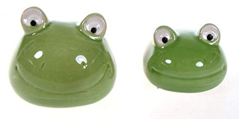 Schick-Design Lustige Frösche 2 Stück aus Keramik 8 cm + 6 cm Figur Deko Garten Gartendeko