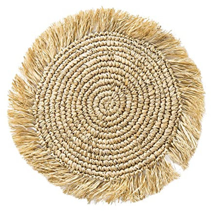 BUTLERS Platzset mit Fransen rund 40cm aus Raffia doppelseitig - abwaschbares Tischset für den gedeckten Tisch | Platzdeckchen schmutzabweisende Tischmatte