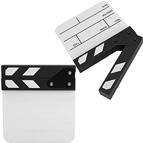 Elprico Mini claqueta, tablilla acrílica del Director TV Película Escena de acción Tablero de Corte de película Prop con bolígrafo 5.9 * 6.5 * 1 Pulgada(Blanco Negro)