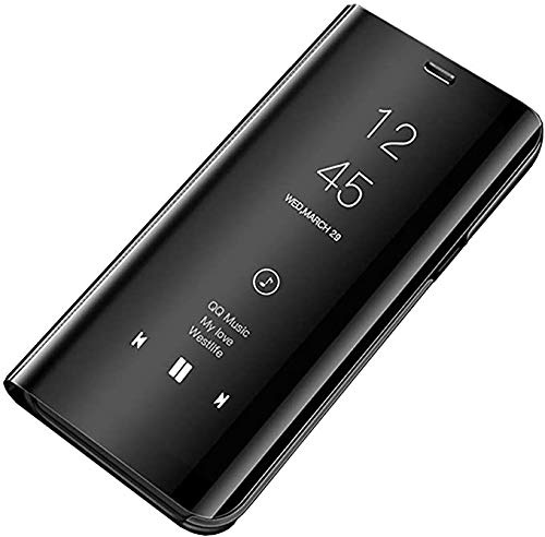 Emlivi Hülle für Samsung Galaxy S10e- Spiegel Handyhülle Hülle Flip Schutzhülle Smart Clear Standing View Mirror Case Cover - PC Tasche Stoßfest für Samsung Galaxy S10e Hülle (Schwarz)