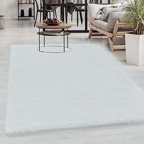 Carpetsale24 Shaggy Hochflor Teppich Weiß 120x170 cm Extra Weich & Waschbar - Jute Rückseite für Fußbodenheizung, Einfarbig & Flauschig für Wohnzimmer & Schlafzimmer