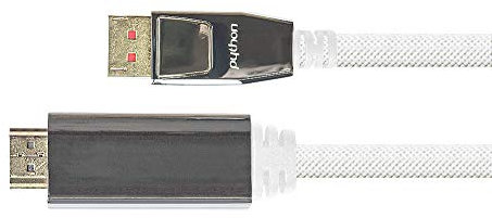 Alcasa Accesorios Marca Modelo Anschlusskabel DisplayPort 1.4 an HDMI 2.0, 4K / UHD @60Hz, Vollmetallstecker, vergoldete Kontakte, OFC, Nylongeflecht weiß, 5m, Python® Series