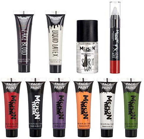 Moon Terror Pro FX Halloween-Spezialeffekt-Make-up-Set 4, Kunstblut, Flüssiglatex, Modellierwachs, Kaugummi, Gesichts- und Körperbemalung, SFX-Make-up