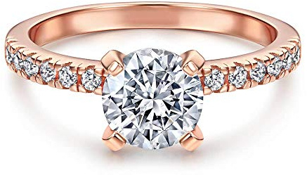 Mousserande damring i 925 sterling silver i vitt med sten solitärring I lysande slipning med stenar solitär förlovningsring vigselring vigselring I smycken i juvelerarkvalitet e Sterling silver, 60, colore: Rödguld