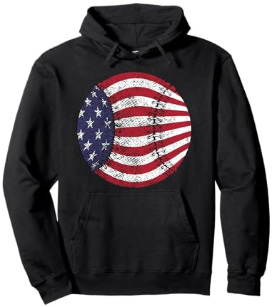 US American Flag Baseball Patriotic Baseball Pullover Hoodie