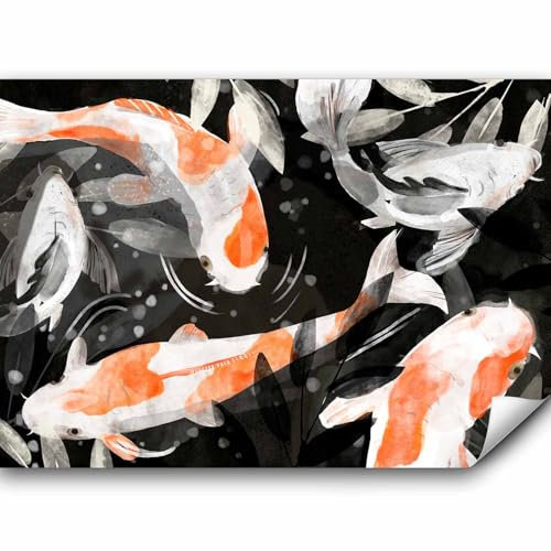 murando - Vlies Fototapete Japan 100x70cm - Foto Tapete Schlafzimmer Wohnzimmer Vliestapete XXL Motivtapeten Bildtapete 3d Effekt Wand Dekoration - Fisch Koi Karpfen Botanik wie gemalt g-A-0373-a-b