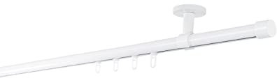 ondeco Gardinenstange auf Maß Innenlauf 20mm Cap 1-lauf Vorhangstange Deckenträger 4cm Stilgarnitur mit Gleiter für Vorhänge Weiß 230cm