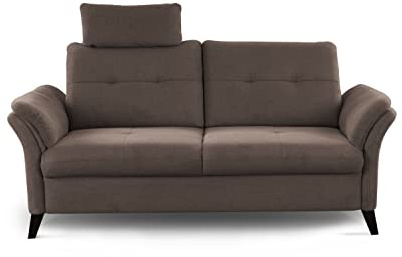 CAVADORE 3er Sofa Grönland / Skandinavische 3-Sitzer-Couch mit Federkern, Sitztiefenverstellung + Kopfstütze / 193 x 90 x 102 / Flachgewebe, Braun