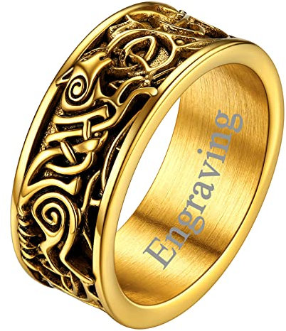 FaithHeart gold Viking Stil Fingerring Punk Retro Wolf Fingerring mit Keltischer Knot Symbol Partnerring für Herren Männer