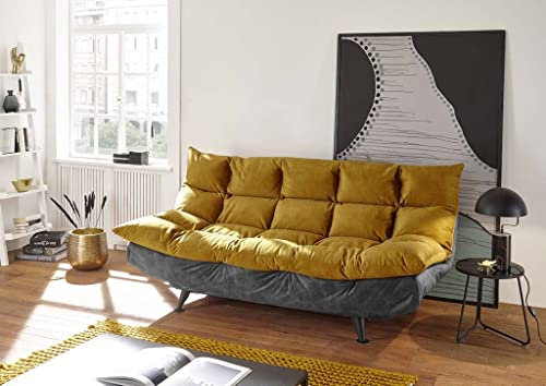 Froschkönig24 Fidschi Schlafsofa Schlafcouch Polstergarnitur 216x146 cm Anthrazit/Gelb