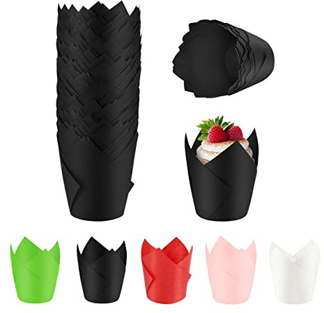 Backförmchen 100 Stück Muffinbecher Standard Tulpe Muffin Cupcake Natürliche Cupcake Papiereinlagen für Hochzeit Geburtstag Weihnachten Party Babyparty Jubiläen Alle Festivals ... (Schwarz)