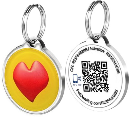 Pet Dwelling 3D Cool Symbol NFC und QR Code Pet ID Tags, Dog Tags, Cat Tags, Online Pet Profile, Scan Tag Location, Instant Email Notification (Joy-Heart)