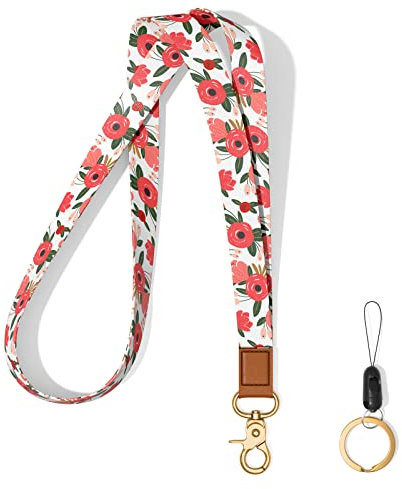 Hsxnam Schlüsselband Umhängeband Lang, Neck Lanyard mit Metall Ring und Echtem Lede, Schlüsselband für Frauen Männer Handy Schlüssel Arbeitskarte ID-Karten