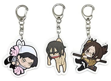 EBTY DREAMS Inc. – Set mit 3 AoT Titan Shingeki no Kyojin Acryl Schlüsselanhänger Levi Ackerman, Hange Zoe, Eren Jaeger v2, Mehrfarbig, Pendant Height: 2 inches