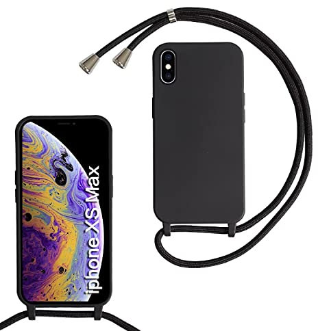 MBSLFY Lanyard Case for iPhone XS Max, Liquid Silicone Protective Phone Case with Strap Adjustable Neck Cord Necklace Soft Cover for iPhone XS Max, Black