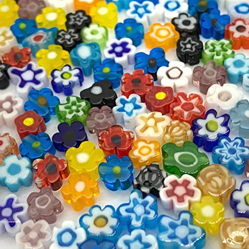 Millefiori Lampwork Glass Beads Mixed Flat Beads for Jewellery Bracelet Necklace Making and DIY Arts and Crafts (Flower Mix)
