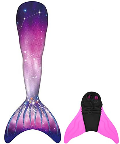 NAITOKE meerjungfrauenflosse mädchen Badeanzug - Meerjungfrau Flosse Bademode mit Bikini Set und Monoflosse Mermaid Tail, 4 Stück Set