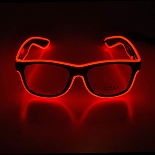 Therlan Brille Led PartyBrille, Neon Leucht Brille, Leuchten Party Sonnenbrille, LED Rave Kostüme Glow Leuchtbrille für EDM Halloween Party (Rot)