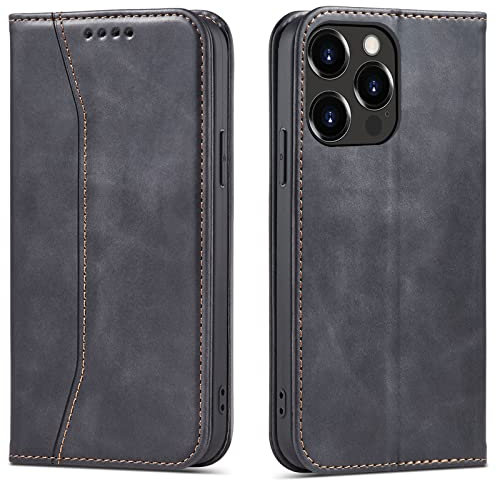 OKZone Kompatibel mit iPhone 13 Pro Max (6,7 Zoll) Hülle, Magnet Leder Tasche Handyhülle, Kartenfächer Schutzhülle, [Premium PU Leder] Flip Klappbare Stoßfeste Magnetische Standfunktion (Schwarz)