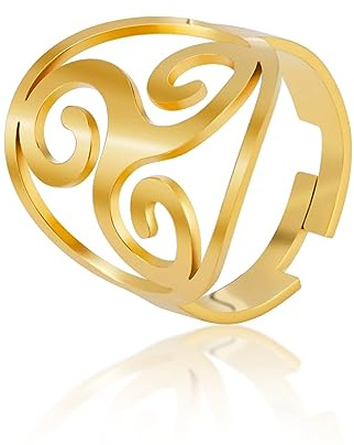 LIKGREAT Keltische Triskele Ring Triquetra Triskelion Ringe Ancient Celtic Spiral Trinity Knot Ring Einstellbare Glücksschutz Amulett Edelstahl Schmuck Geschenke für Frauen Weihnachten