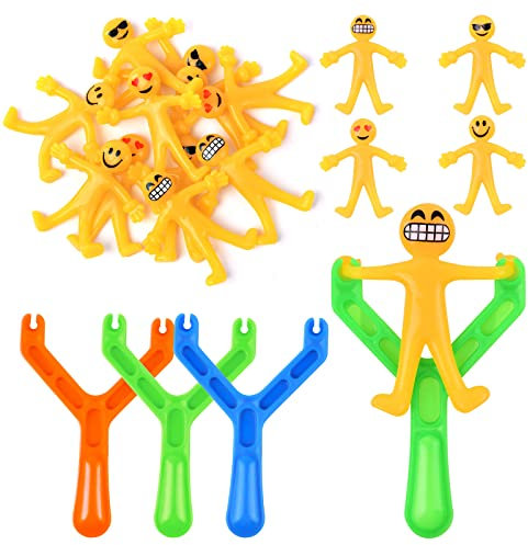 Ainiv Slingshot Toy, Funny Slingshot, Kleine Gelbe Leute Form, Lustige Katapult Poo Schleude für Kinder und Erwachsene,, Stressabbau-Spielzeug（3 Sling + 12 Slingshot）