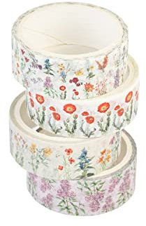 Grupo Erik Set Washi Tape Botanical Wild Flowers, 4 rollos de 3 metros-Pegatinas scrapbooking-Cinta adhesiva decorativa-Cinta decorativa scrapbooking materiales ideal para manualidades