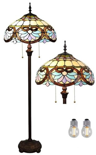Kinbolas Tiffany Style 16 Zoll Stehlampe Retro Hrzform Buntglas Lampenschirm leselampe Vintage stehende lampe Boho Art Deko Schlafzimmer Wohnzimmer standleuchte- Pedal Switch(Color:F-4)