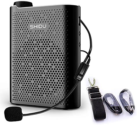 SHIDU Portable Rechargeable Mini Voice Amplifier with Wired Microphone Headset, Supports Bluetooth, MP3 Format Audio,FM Radio for Teachers, Coaches, Training, Presentation, Tour Guide