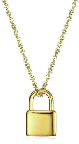 Kritz Damen Halskette Liebesschlos Gold - Vorhängeschloss Anhänger mit Verstellbare Kette Edelstahl Vergoldet 18K - Schmuck Mode Geschenk Frauen
