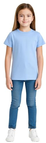 Girls Cotton T Shirt Plain Crew Neck - Girls T Shirt Sky Blue 7-8