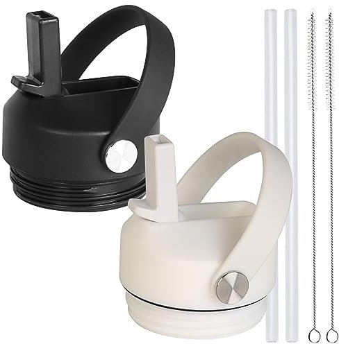 Straw lid for Yeti Rambler Water Bottle 18 26 36 64 oz, Replacement Cap Straw Cap for RTIC 18oz 26oz 36oz, Lid with Straw and Brush and Flexible Handle (Black White)