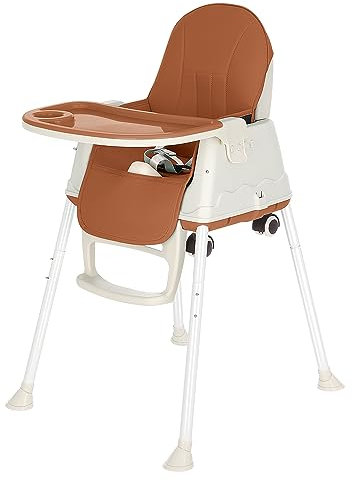 Supernic Baby High Chair 3 in 1 Baby Feeding Dining Table Seat Chair Adjustable Toddler High Chair with Tray Cup Holder Coffee Color