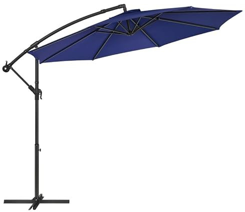 SONGMICS Sonnenschirm, Ampelschirm 300 cm d, mit Ständer, Sonnenschutz Balkon, Balkonschirm, UV-Schutz UPF 50+, mit Kurbel zum Öffnen und Schließen, für Terrasse, Garten, marineblau GPU116L01