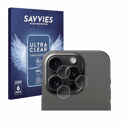 Savvies 6 Stück Schutzfolie für Apple iPhone 15 Pro (NUR Kameraschutz) Displayschutz-Folie Ultra-Transparent