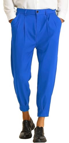 Lars Amadeus Cropped Hosen für Herren Plissee Front Tapered Chino Hosen Formale Kleid Hosen, Königsblau, 48