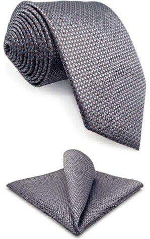 S&W SHLAX&WING Krawatten Set für Herren schmales Krawatten Set Grau Silber Rot Jacquard gewebt schmal 147cm×6cm