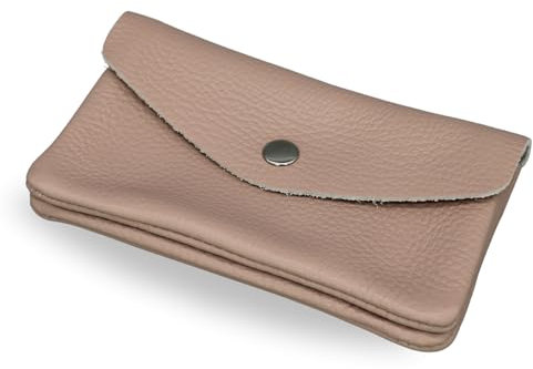 Brise Art Geldbörse Damen Leder Midi Handgemachte Portemonnaie Damen Geldbeutel 2 Fächer Stylisch Verschließbar mit Druckknopf und Zipper Made in Italy (Rose)