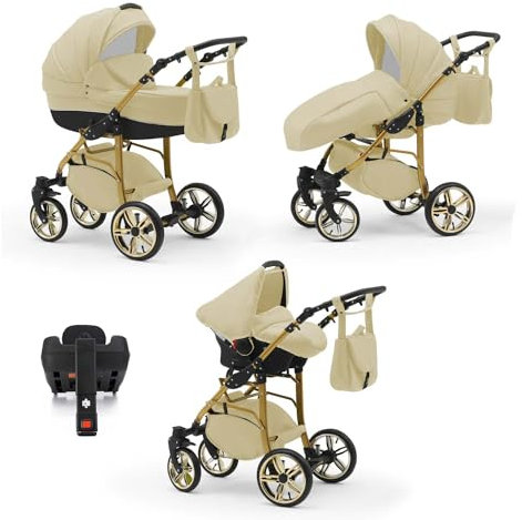 Elcar Kinderwagen-Set 5 in 1 Neo Gold inkl. Sportsitz, Autositz und Iso Base - 22 Farben