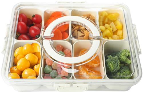 Surflyee Divided Serving Tray with Lid, 8 Compartments Snack Tray, Spice Container, Food Organizer for Candy, Fruit, Nut, Suitable for Party, Picnic