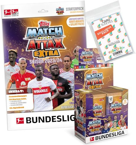 Bundle mit Topps Match Attax EXTRA Bundesliga 2023/24-1 Starter + 1 Display (24 Booster) + Exklusive Collect-it Hüllen